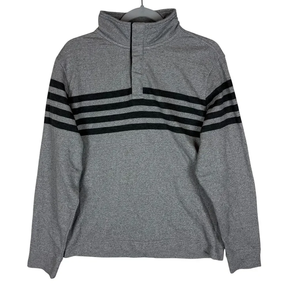 Banana Republic Sweatshirt Men's Medium Heather Gray Striped Cotton 1/4‎ Snap